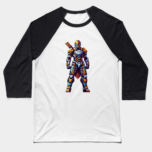 Cyberpunk Medieval Knight - Futuristic Armor Pixel Art Baseball T-Shirt by Pixel Punkster